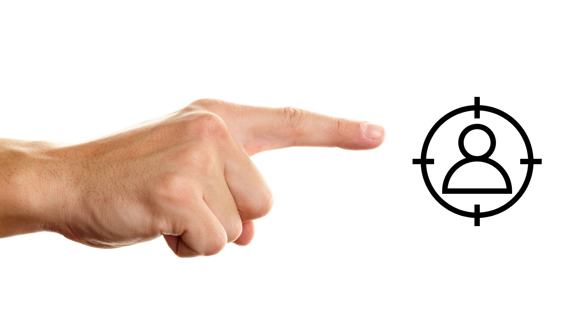 direct-to-consumer marketing hand pointing at customer illustration on white background