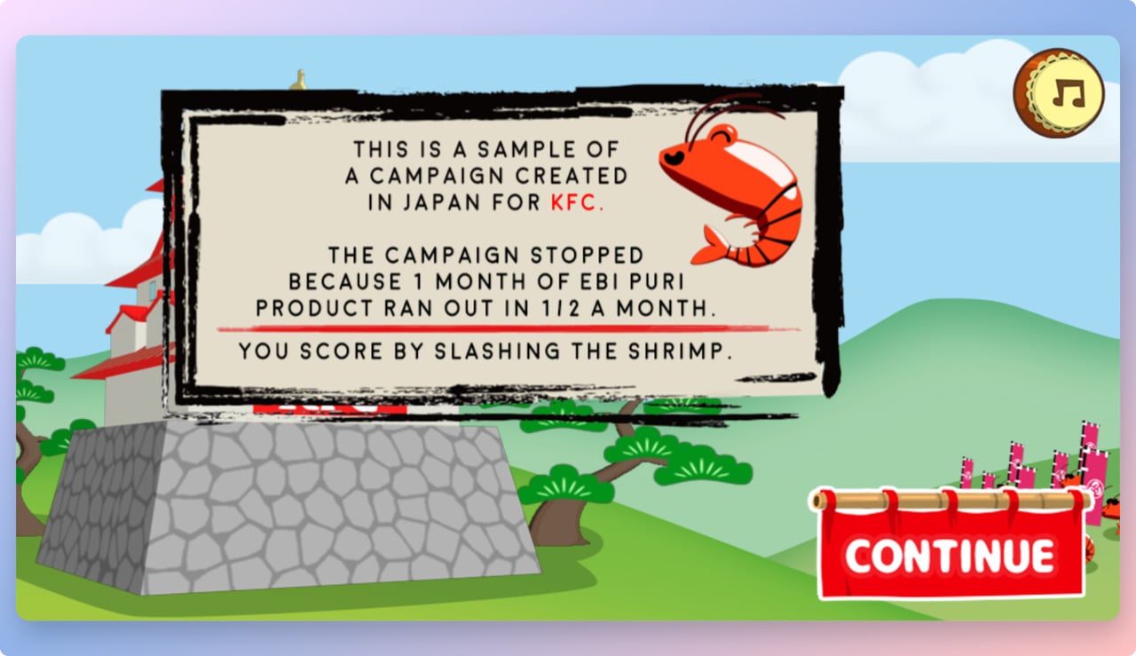 KFC Shrimp Attack ecommerce gamification campaign overview page describing the Japan launch