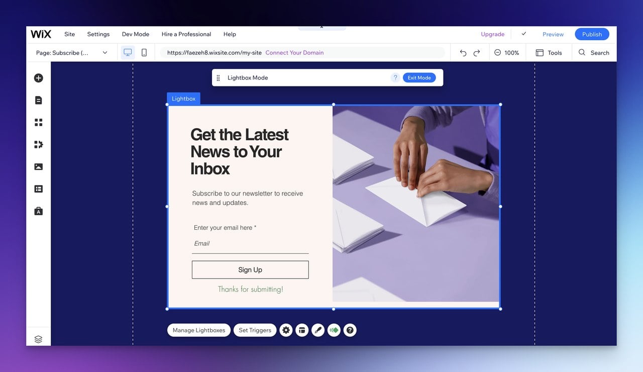 Wix editöründe pop-up şablonunu seçme aşaması