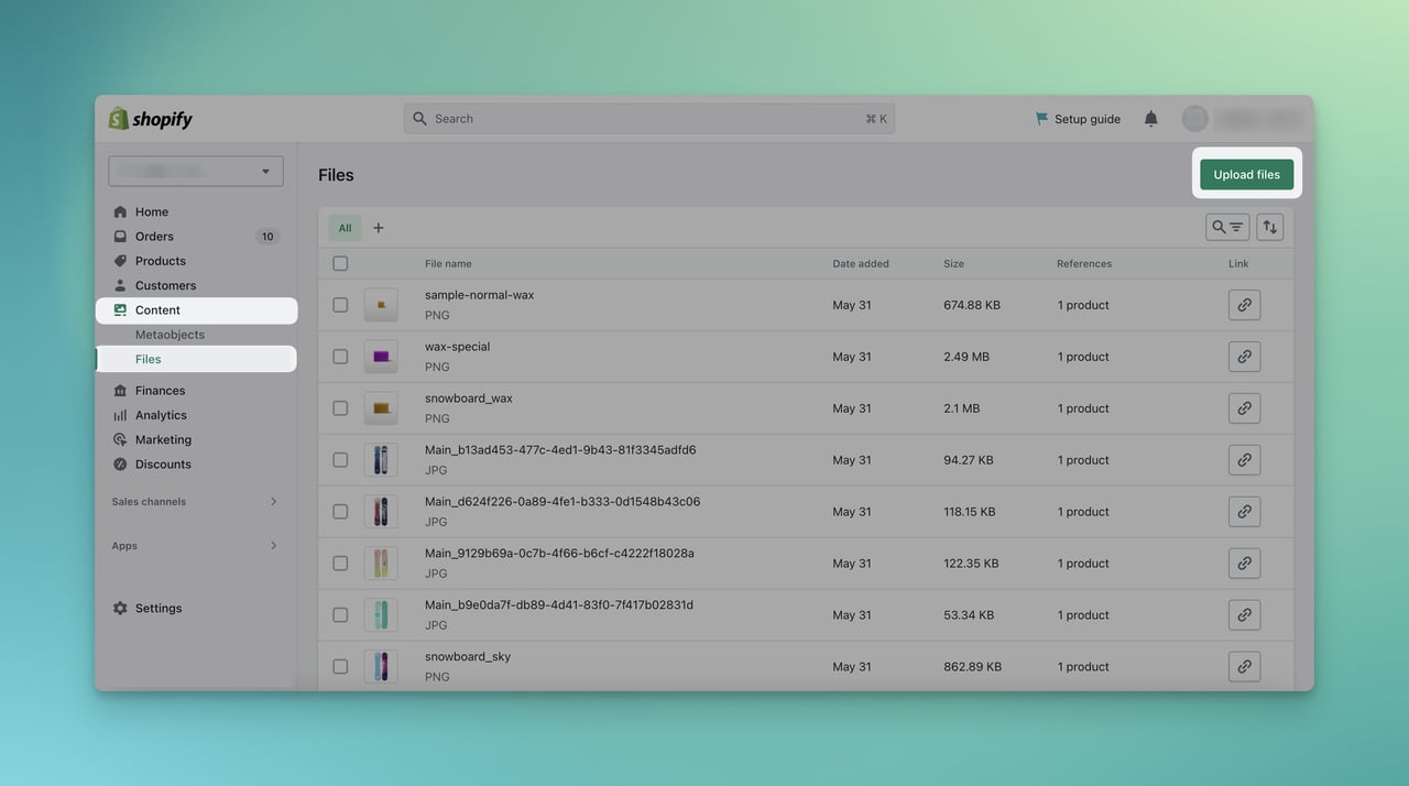 Shopify'de Dosyaları Yükleme - İçerik ve Dosyalar Sekmesi