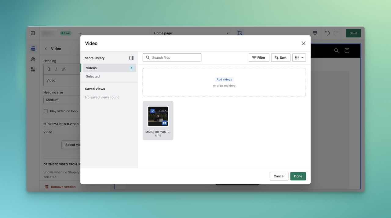 Shopify'a video eklemek için modaldan seçme