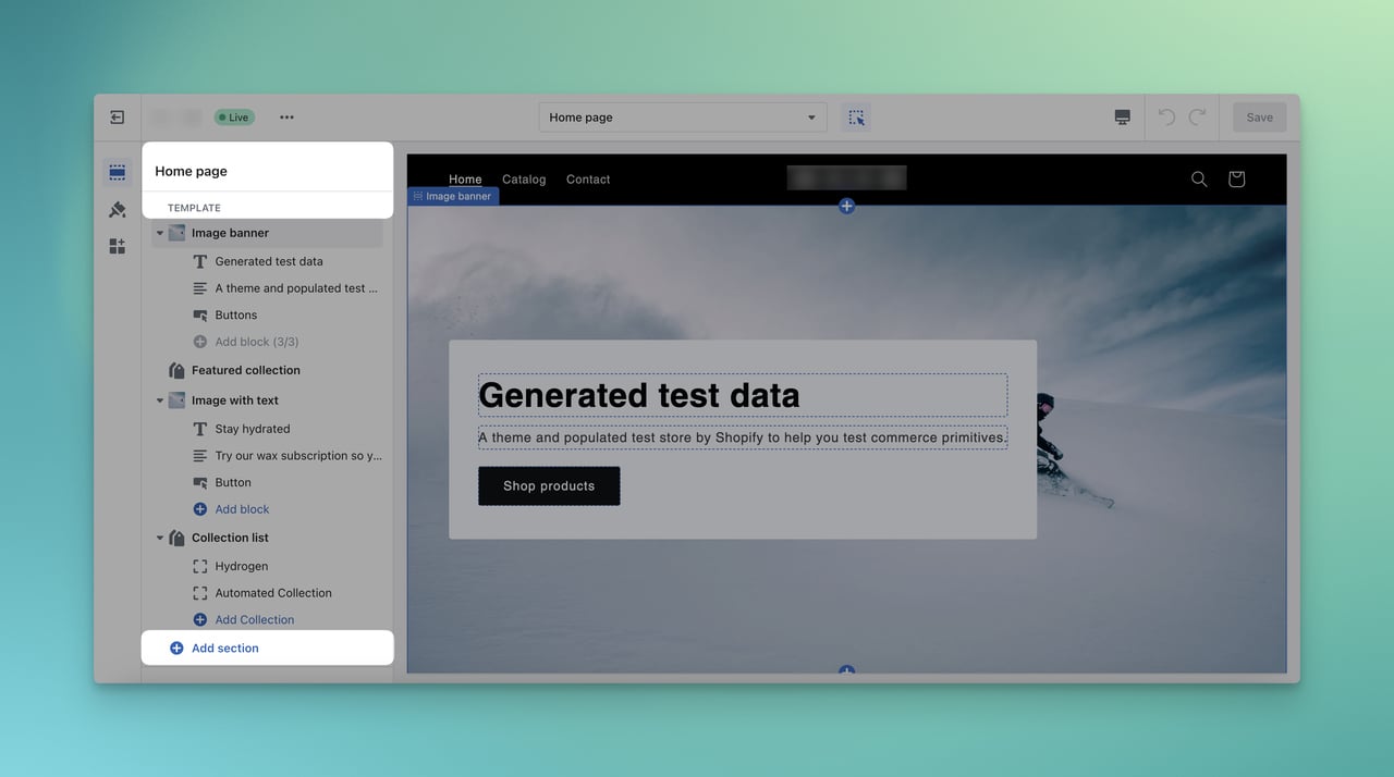 Shopify tema düzenleyicisinde yeni bir bölüm eklemek