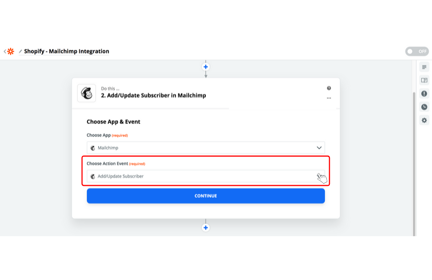 Zapier entegrasyonu için aksiyon olayını seç