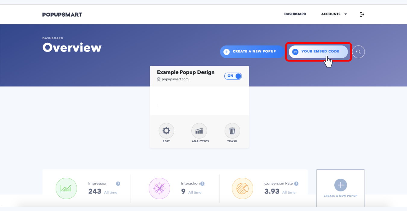 How to get the embed code to start your first pop-up