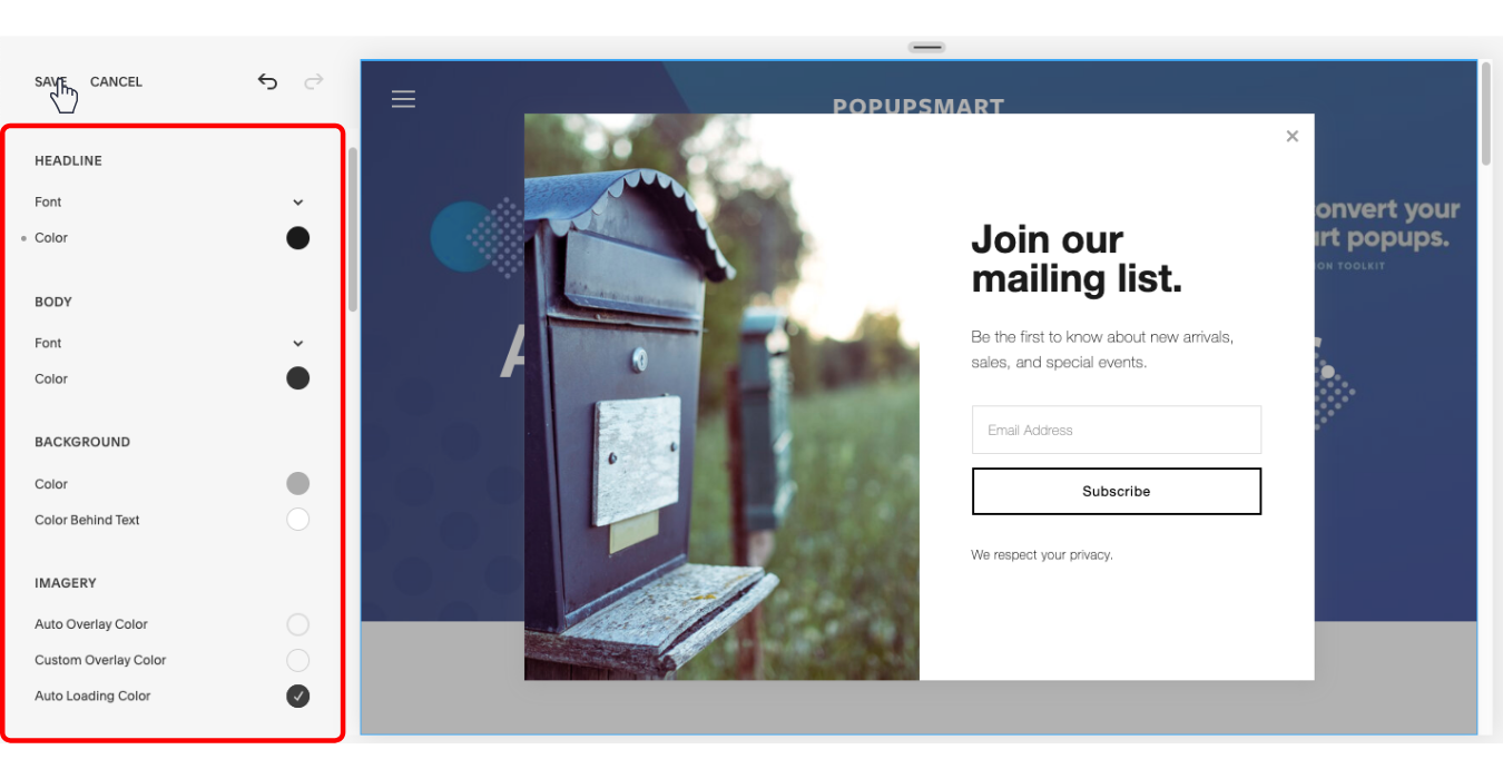 Customize the title text style for your Squarespace pop-up window