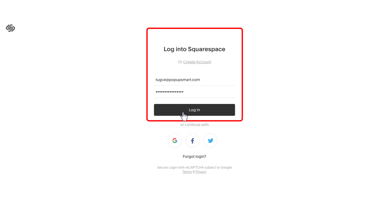 Log in to your Squarespace website admin panel