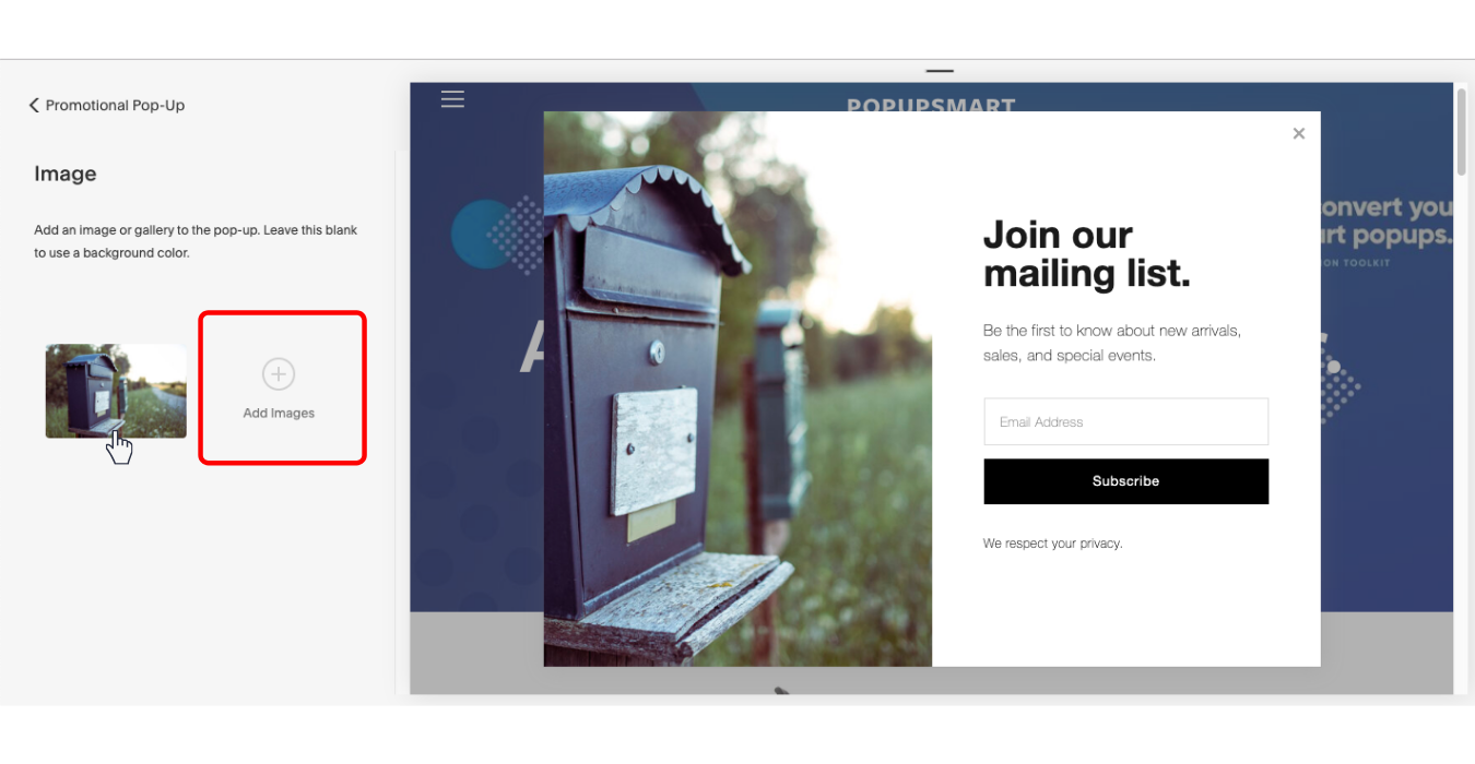 How to add an image to your Squarespace pop-up window
