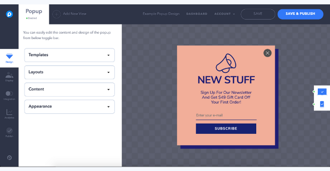 Design your popup with popupsmart's smart pop-up creator