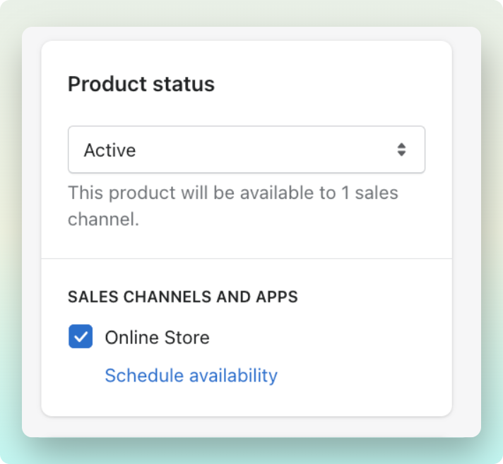 Product status section on the Shopify admin dashboard gift cards page