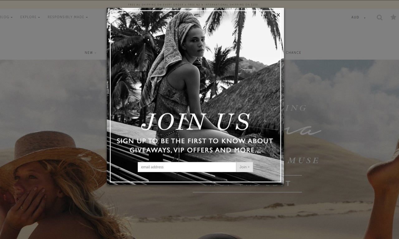 Tigerlily e-posta abonelik pop-up
