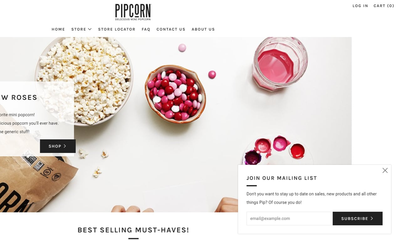 Pipcorn e-posta pop-up