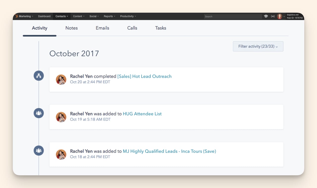 HubSpot segmentation and lead capture example showing how to combine behavior data and profile data for marketing automation