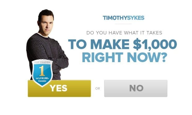 Otorite işareti olarak Top Trader rozetini gösteren Timothy Sykes çıkış niyeti pop-up örneği