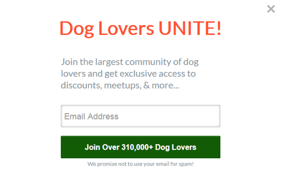 Sosyal kanıtı duygulara dokunan bir yaklaşımla birleştiren Dog Lovers çıkış niyeti pop-up örneği