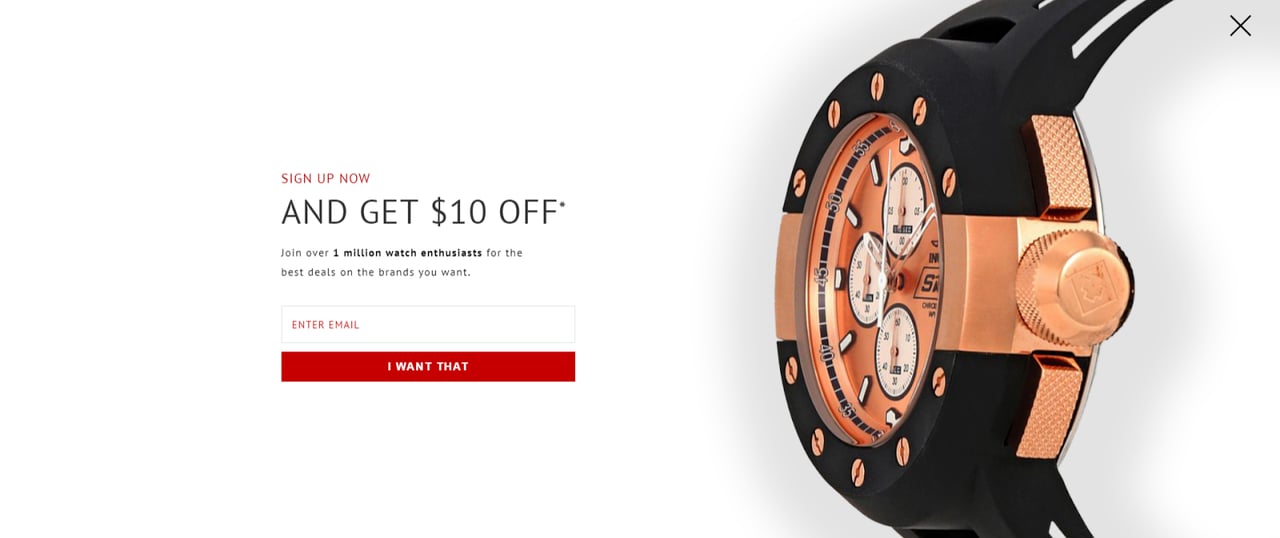 World of Watches (WOW) çıkış niyeti pop-up örneği