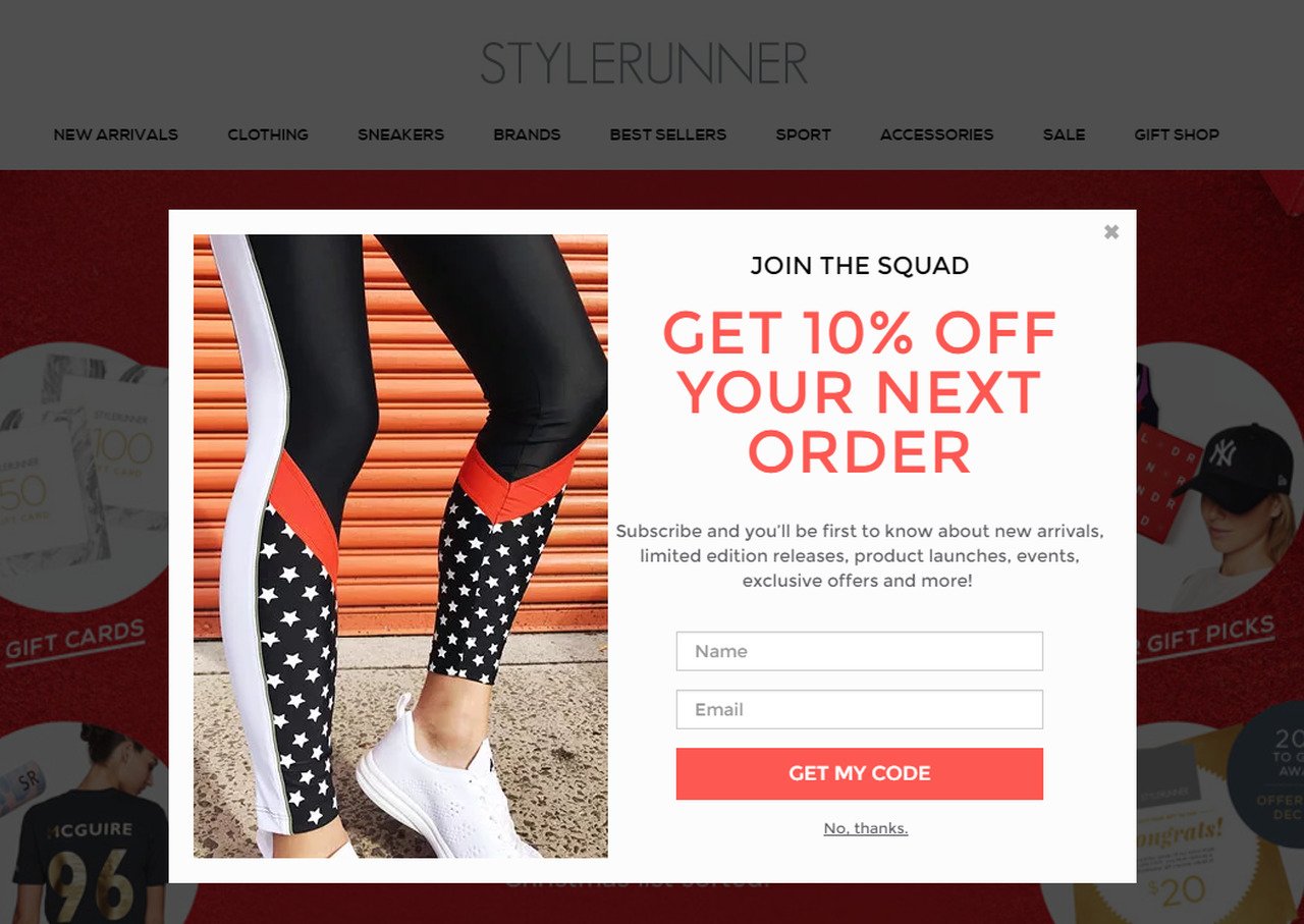 İndirimi, topluluk hissini ve bir CTA'yı birleştiren Style Runner çıkış niyeti pop-up'ı