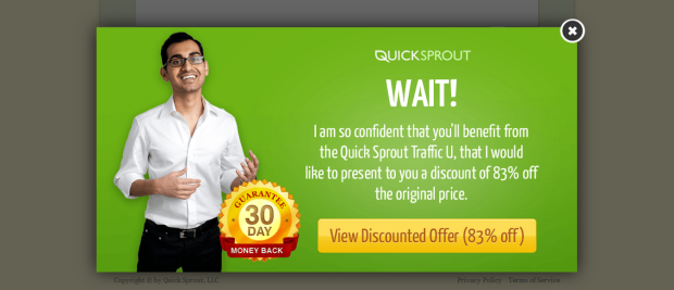 Neil Patel'in Quick Sprout çıkış niyeti pop-up'ı