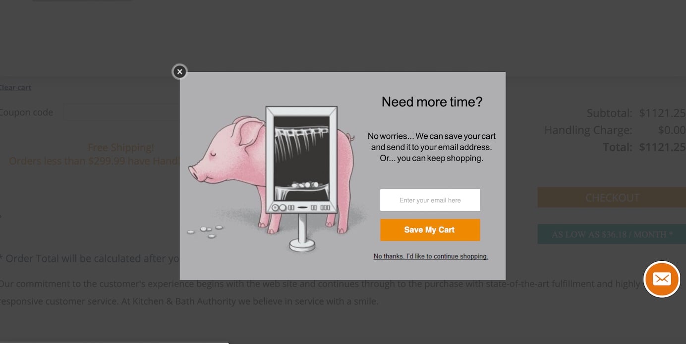 Kullanıcılara işlerine daha sonra devam etmeleri için yardım teklif eden KBauthority çıkış niyeti pop-up örneği