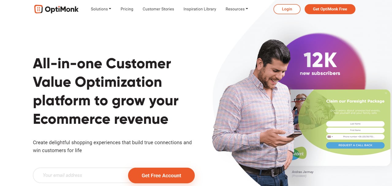 Optimonk popup builder homepage