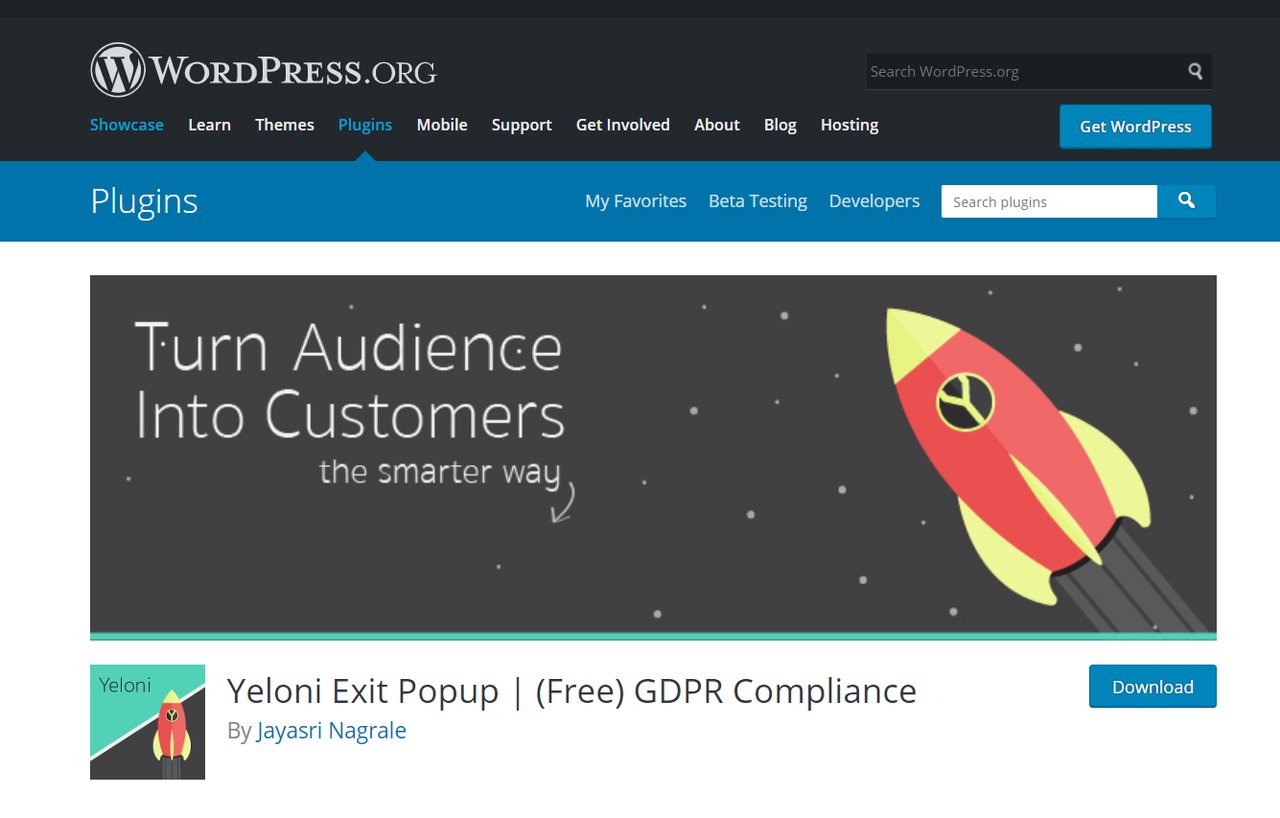 Yeloni eixt intent popup plugin for WordPress