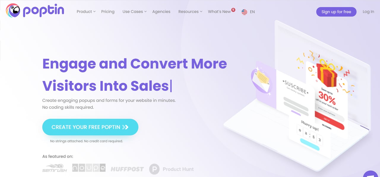 Poptin website homepage