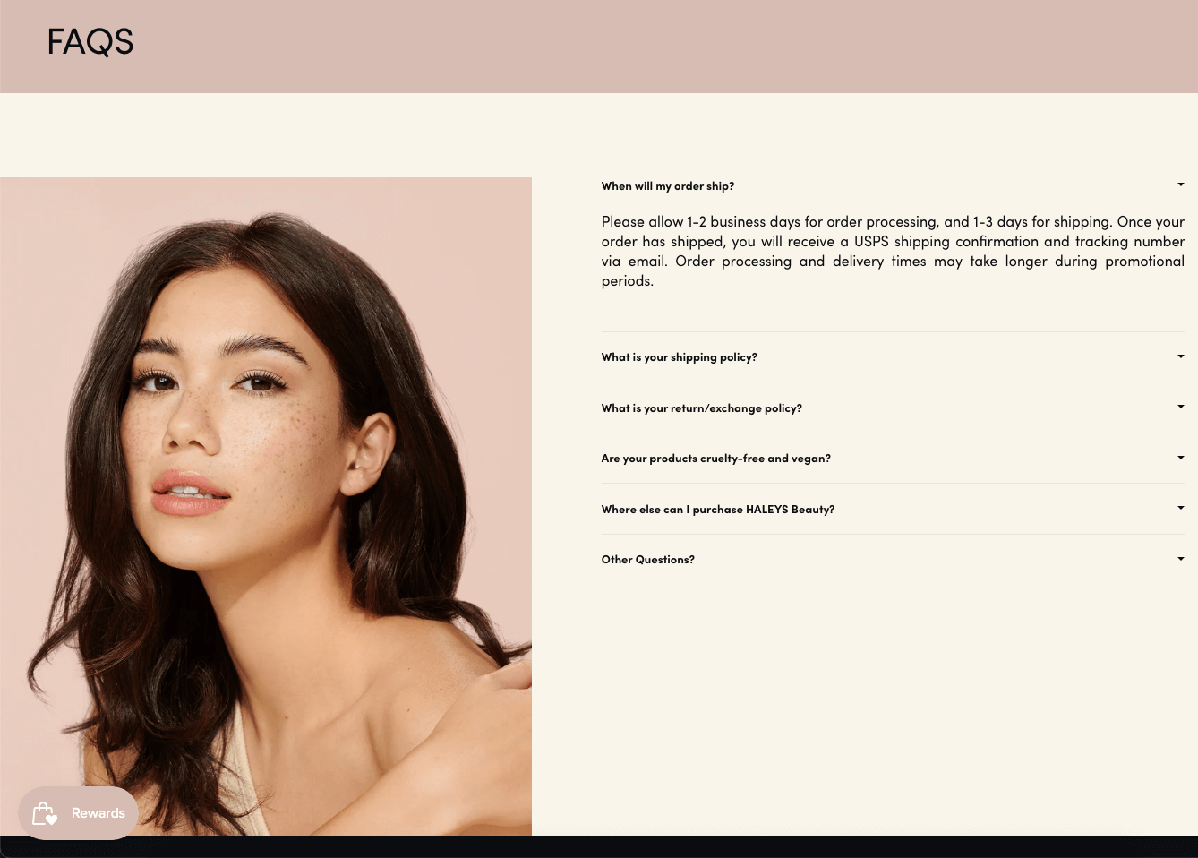 Haley's Beauty SSS sayfasının ekran görüntüsü