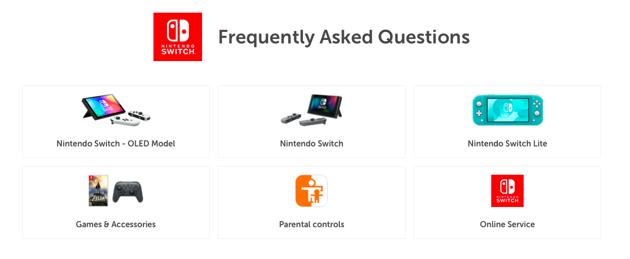 Nintendo Switch'in SSS bölümünün ekran görüntüsü