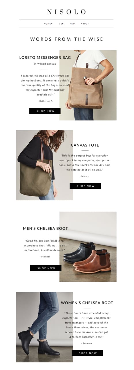 Customer testimonial email example for FOMO conversion