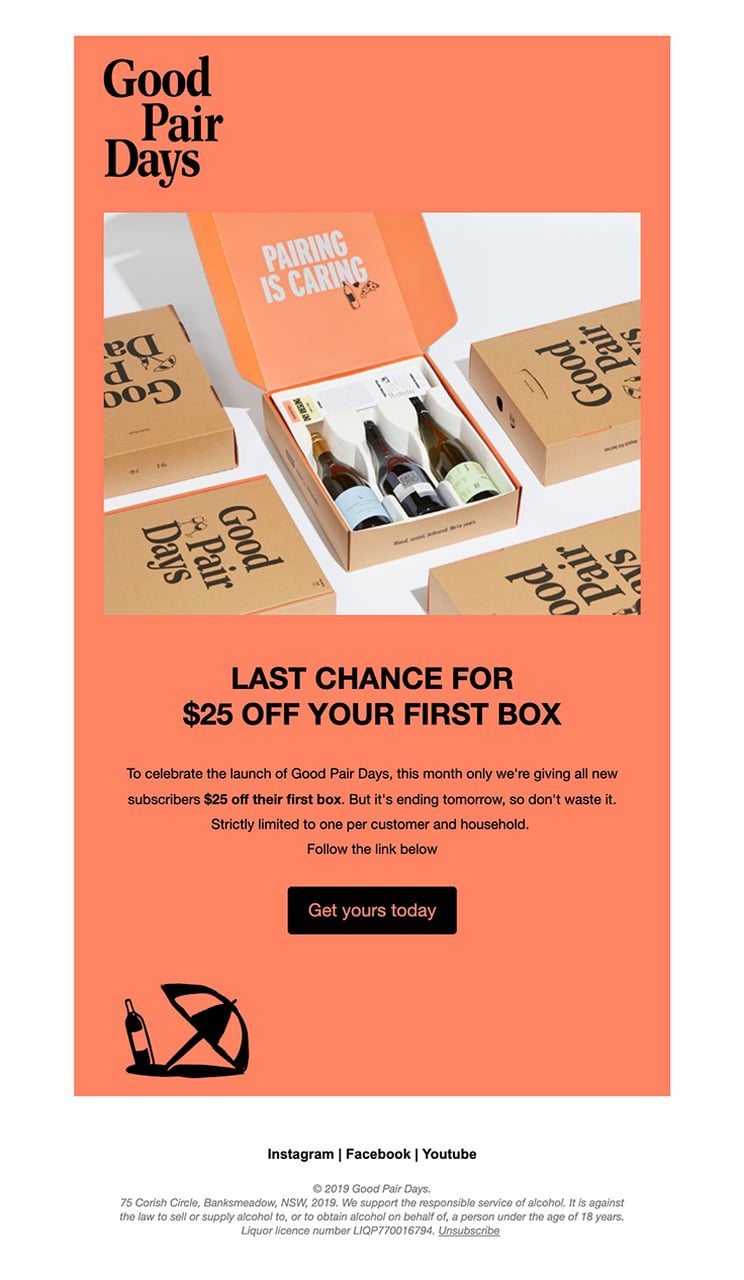 Last chance FOMO email example with deadline messaging