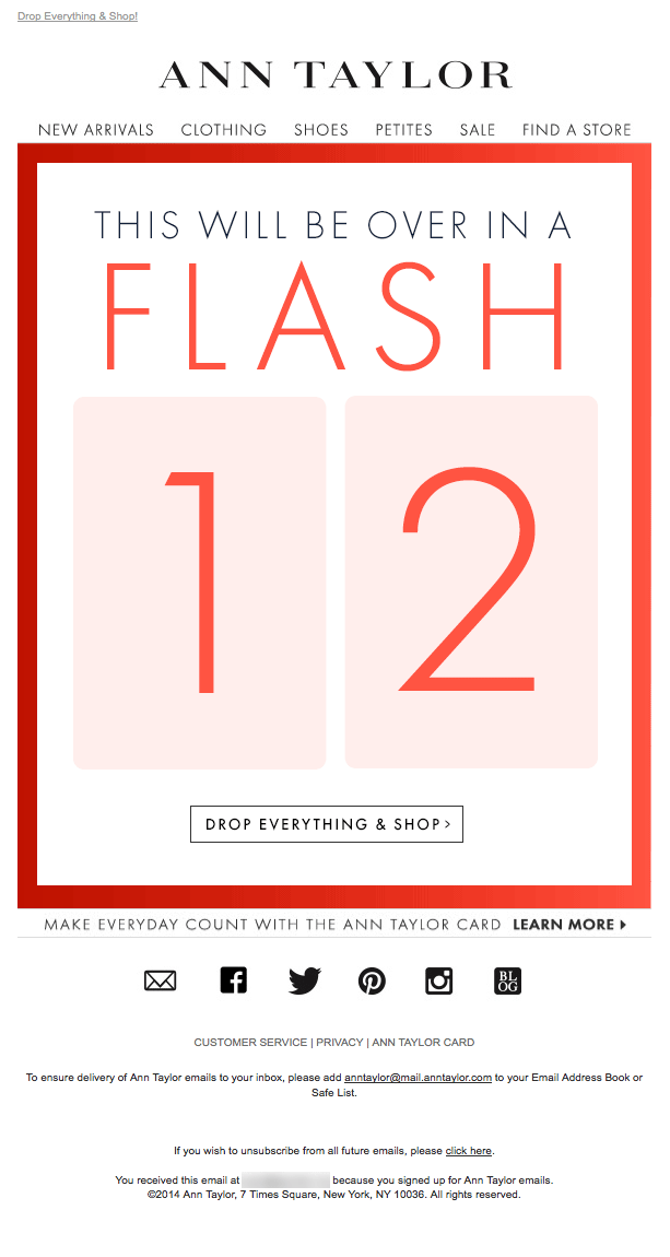 Animated flash sale email example with countdown timer