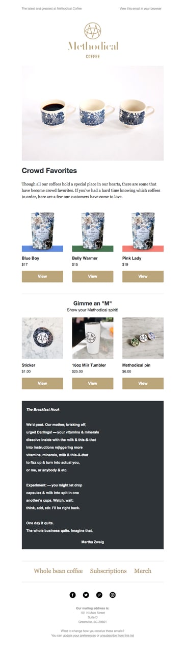 Best-selling items social proof email example