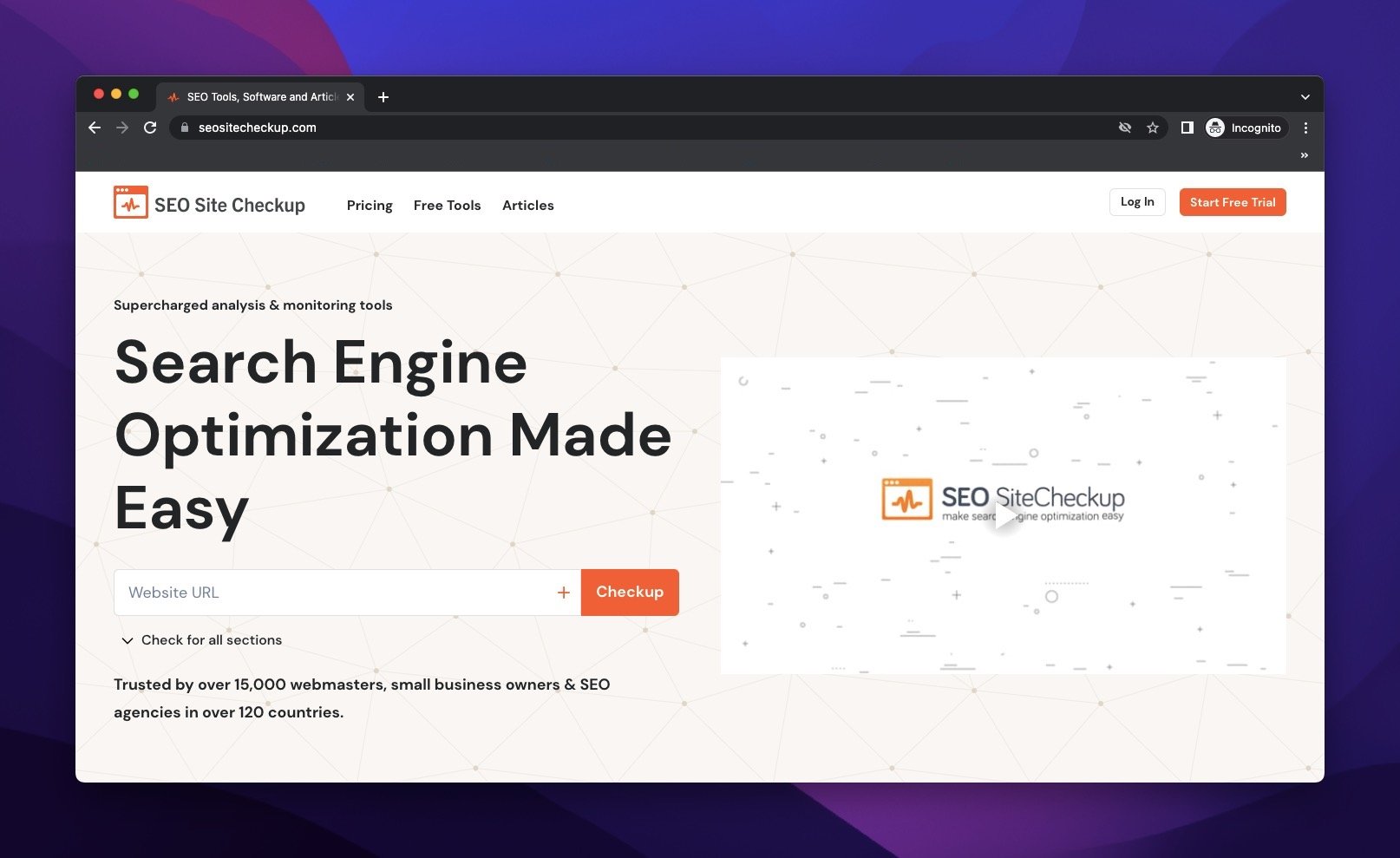 SEO Site Checkup ana sayfası açık beyaz bir arka planla