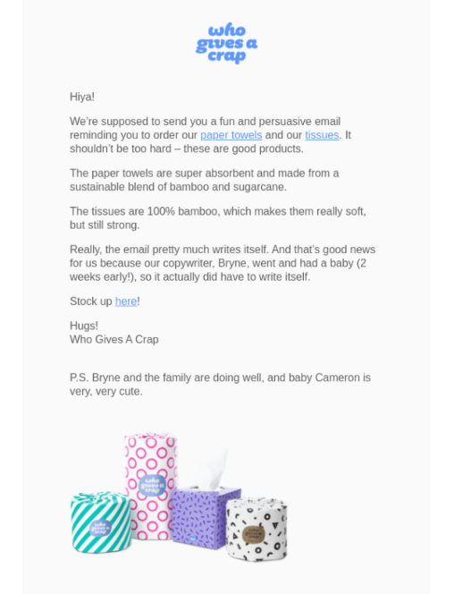 Who Gives A Crap funny apology email with brand voice