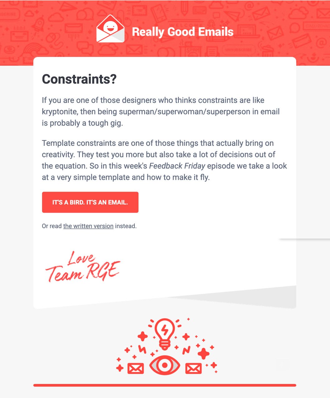 Really Good Emails work that template humorous email example