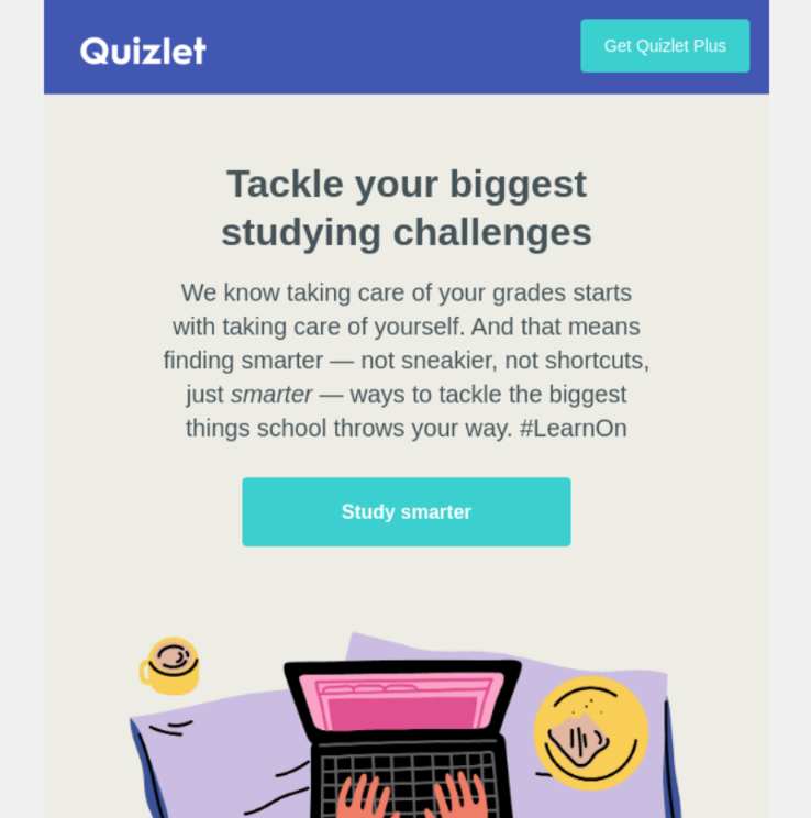 Quizlet amusing re-engagement email example