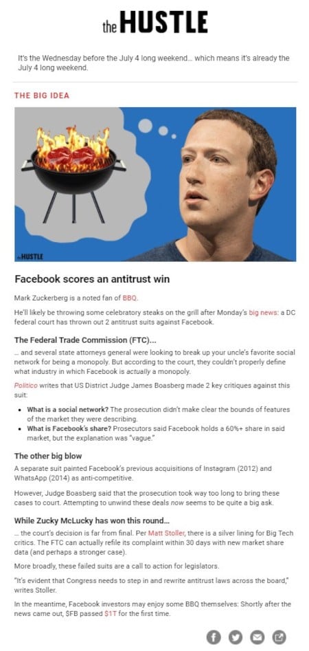 The Hustle newsletter funny email example