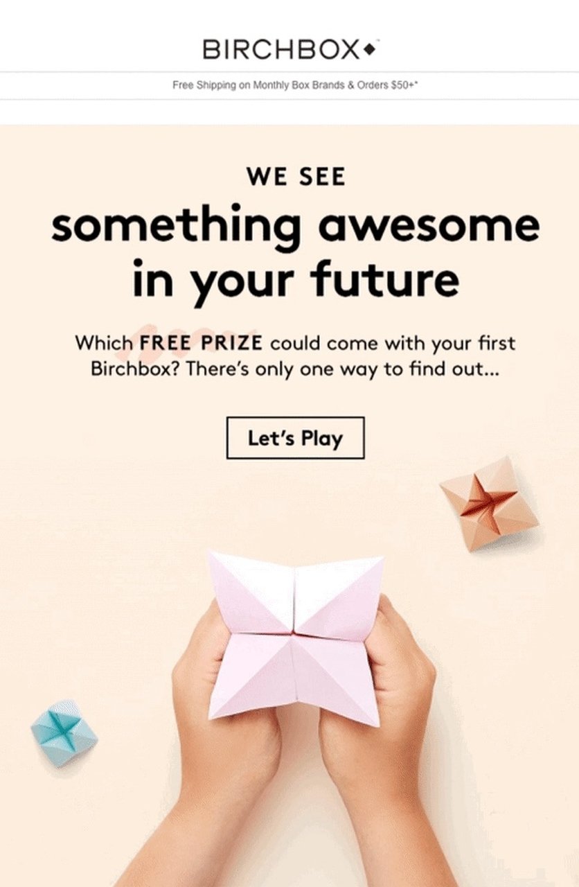 Birchbox adlı güzellik ürünü markasının hediye e-posta şablonu