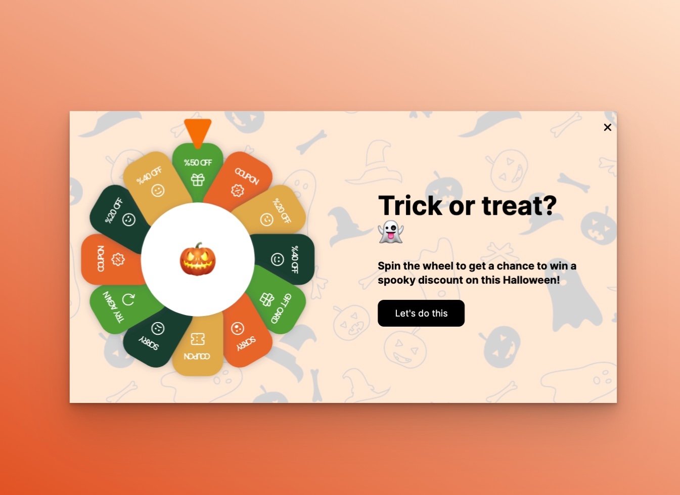 Cadılar Bayramı temalı oyunlaştırma hediye pop-up örneği