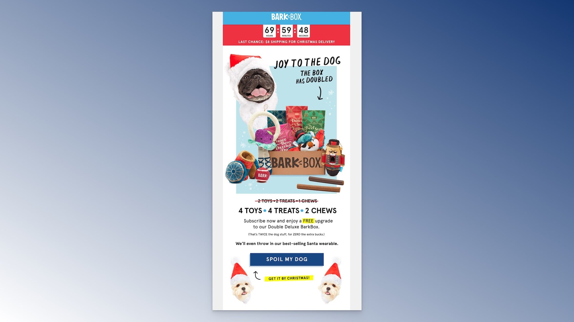 BarkBox'ın ek ürün hediyesi email örneği