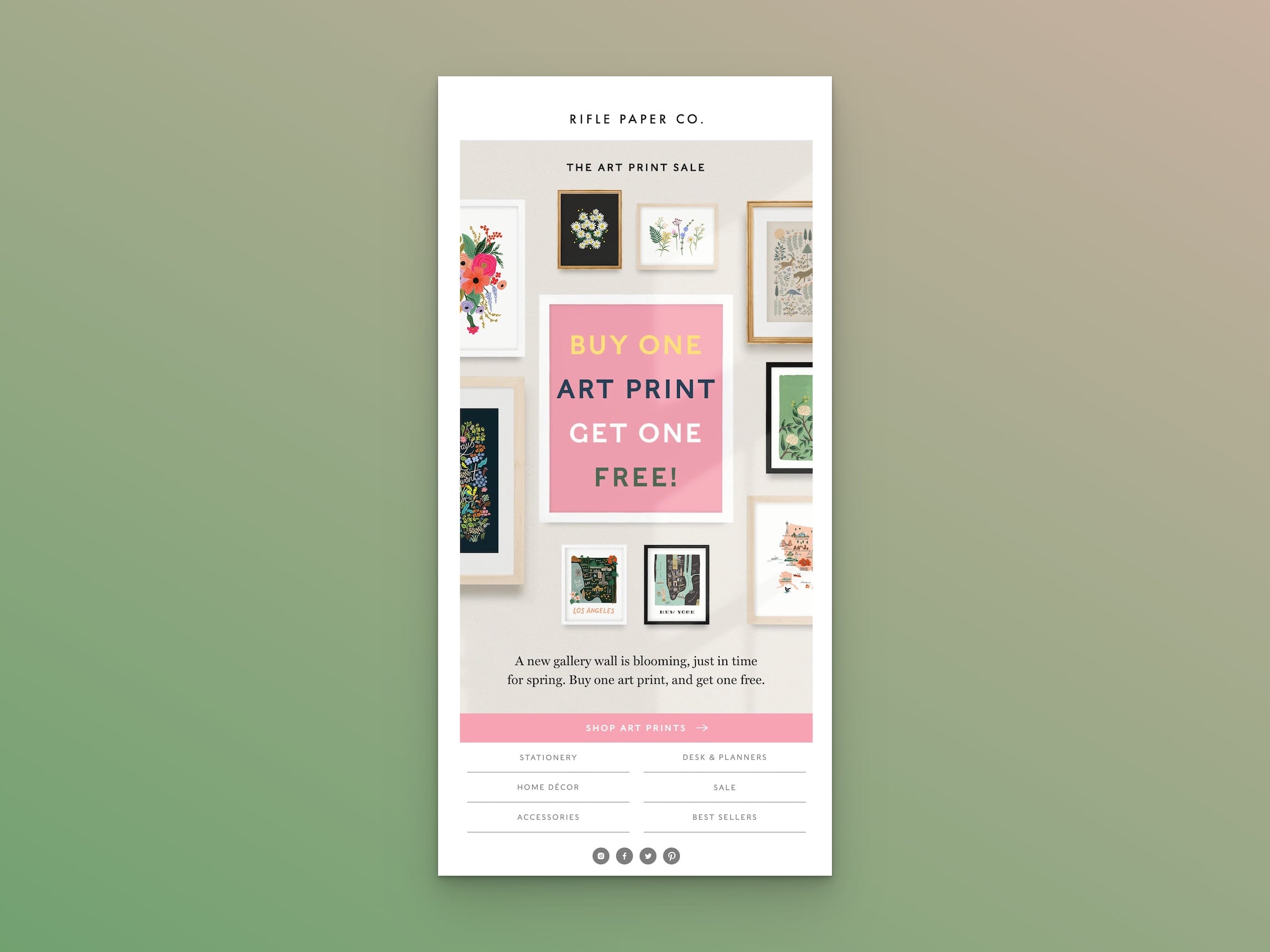 Rifle Paper Co'nun Bir Alana Bir Bedava kampanyası e-postası