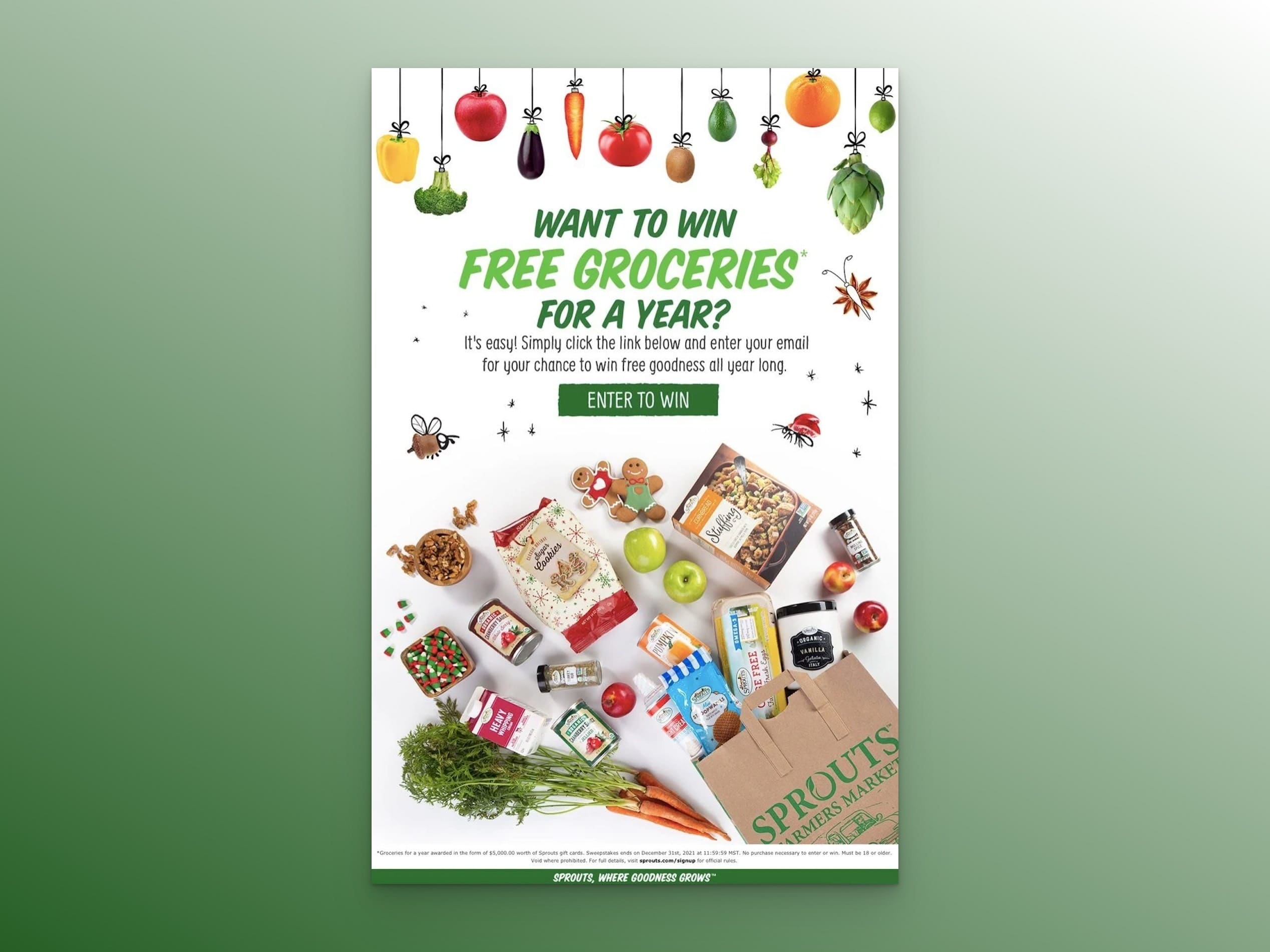 Sprouts Farmers Market'ın yıllık ürün çekilişi için hazırladığı e-posta