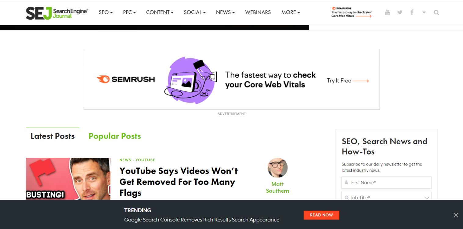 Search Engine Journal sticky bar example