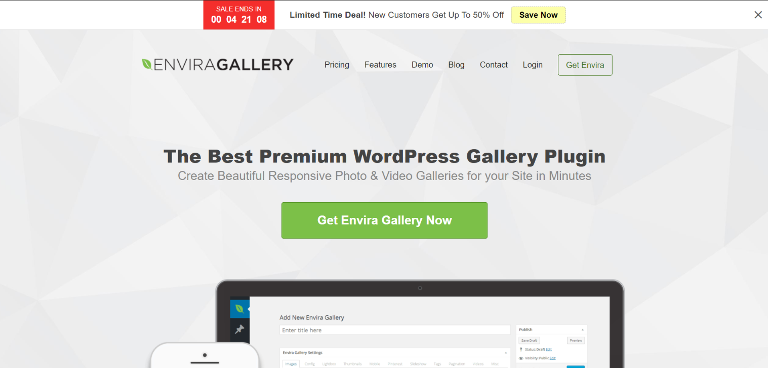 Envira Gallery countdown timer floating bar example
