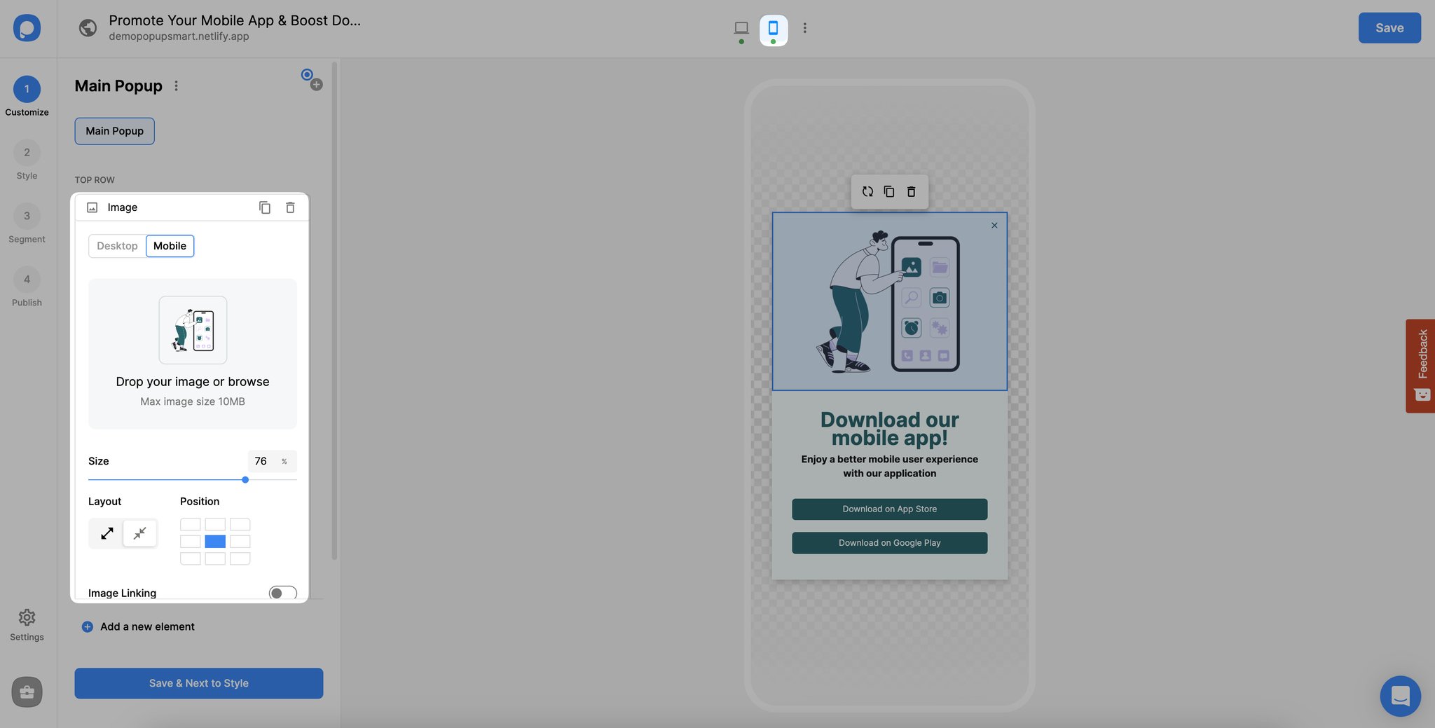 customizing popup for mobile