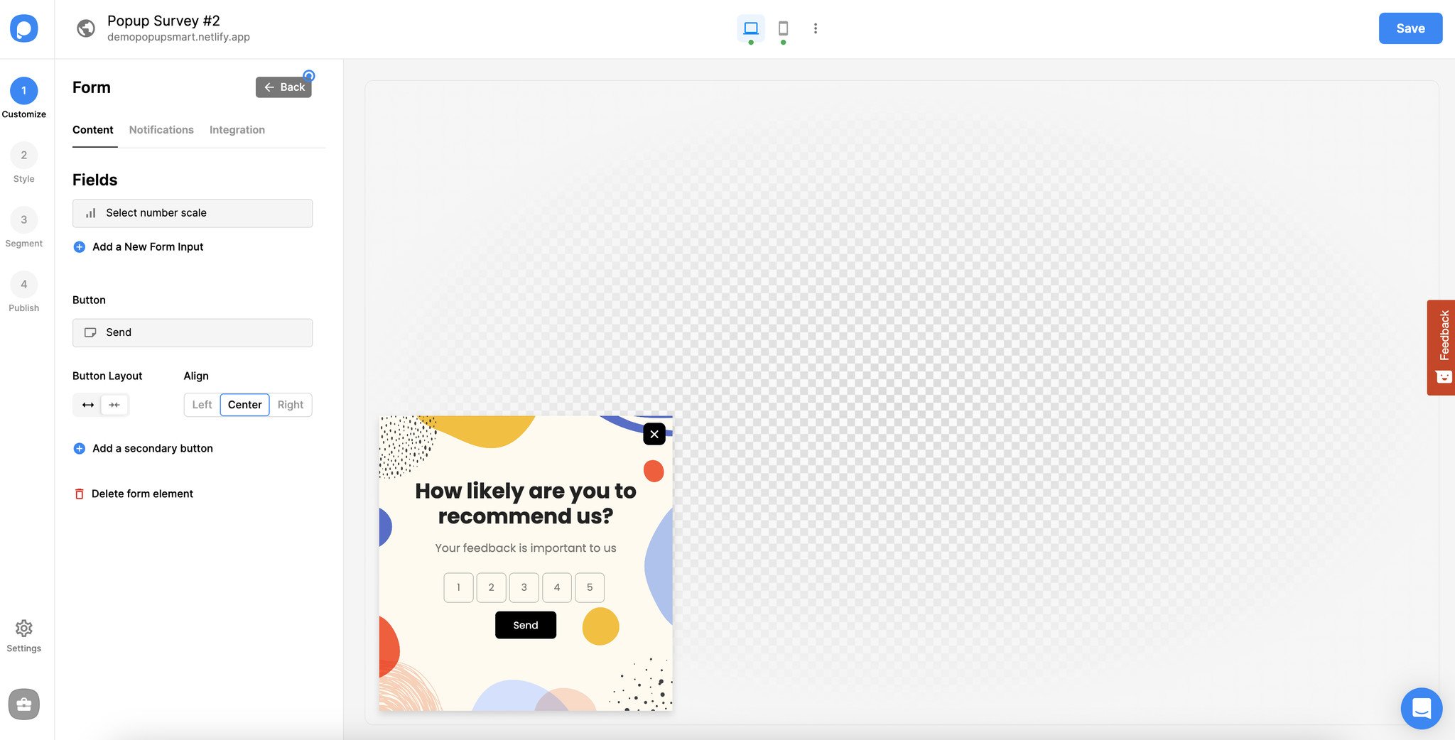 görüş ölçeği popup örneği