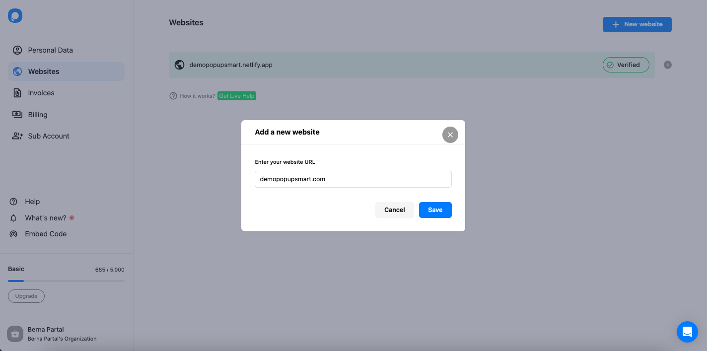 adding wix domain to popupsmart