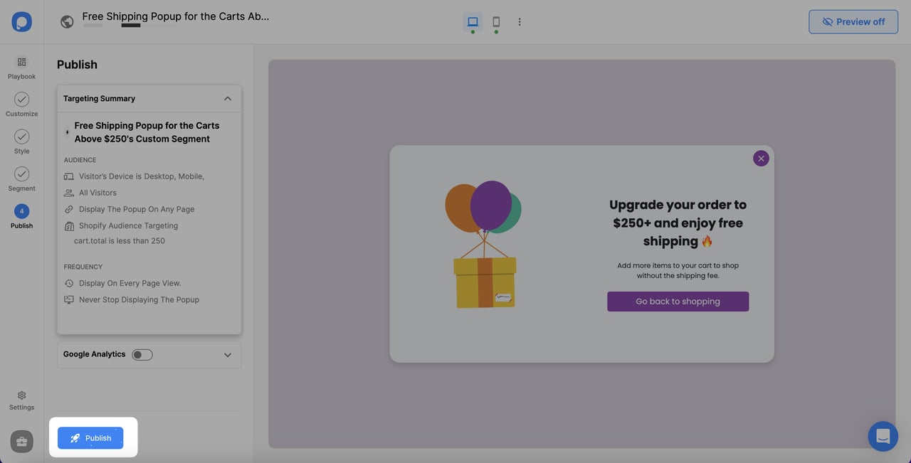 shopify müşteri hedeflemesi ile ücretsiz kargo kampanyasını yayınlama