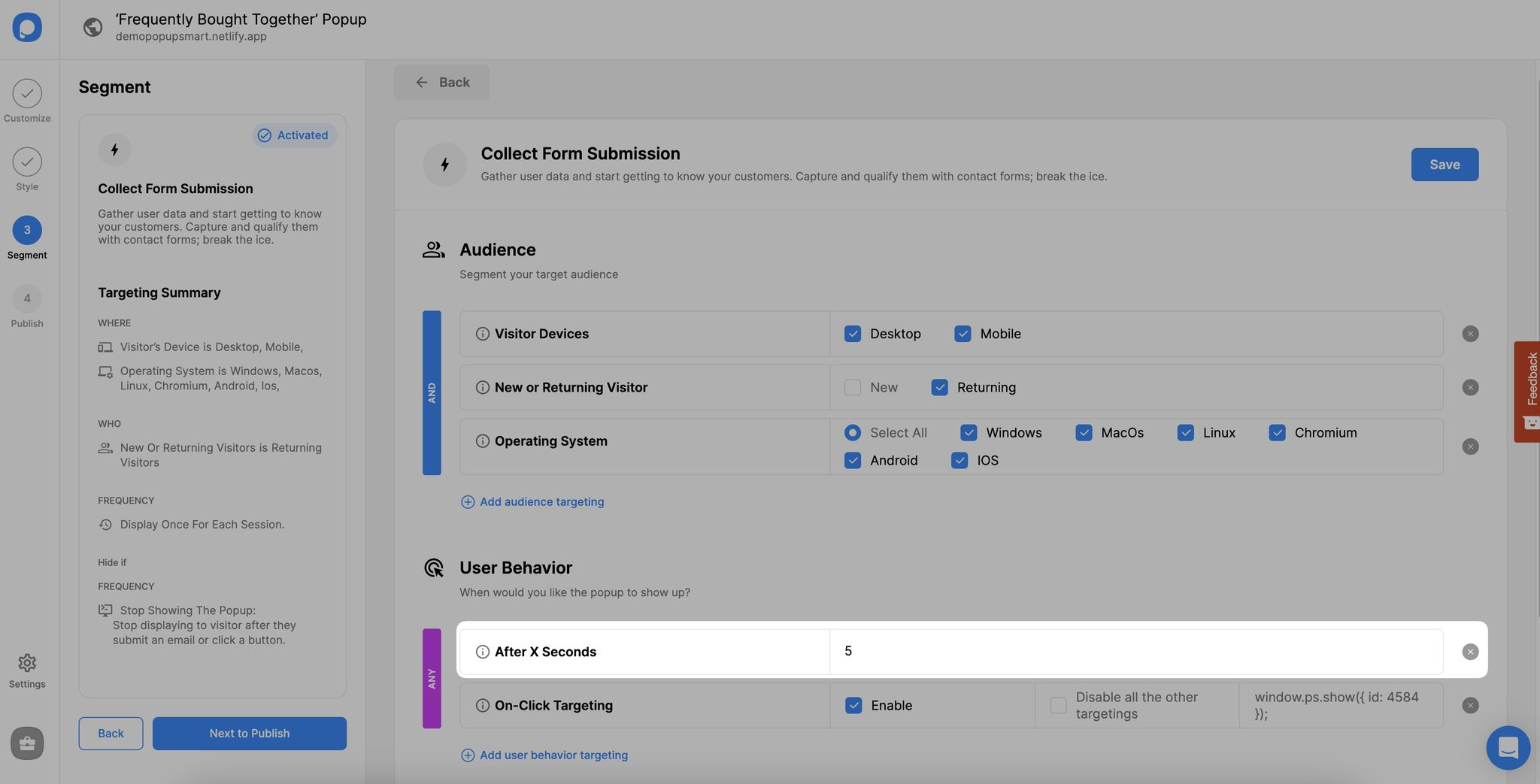 choosing after x seconds targeting
