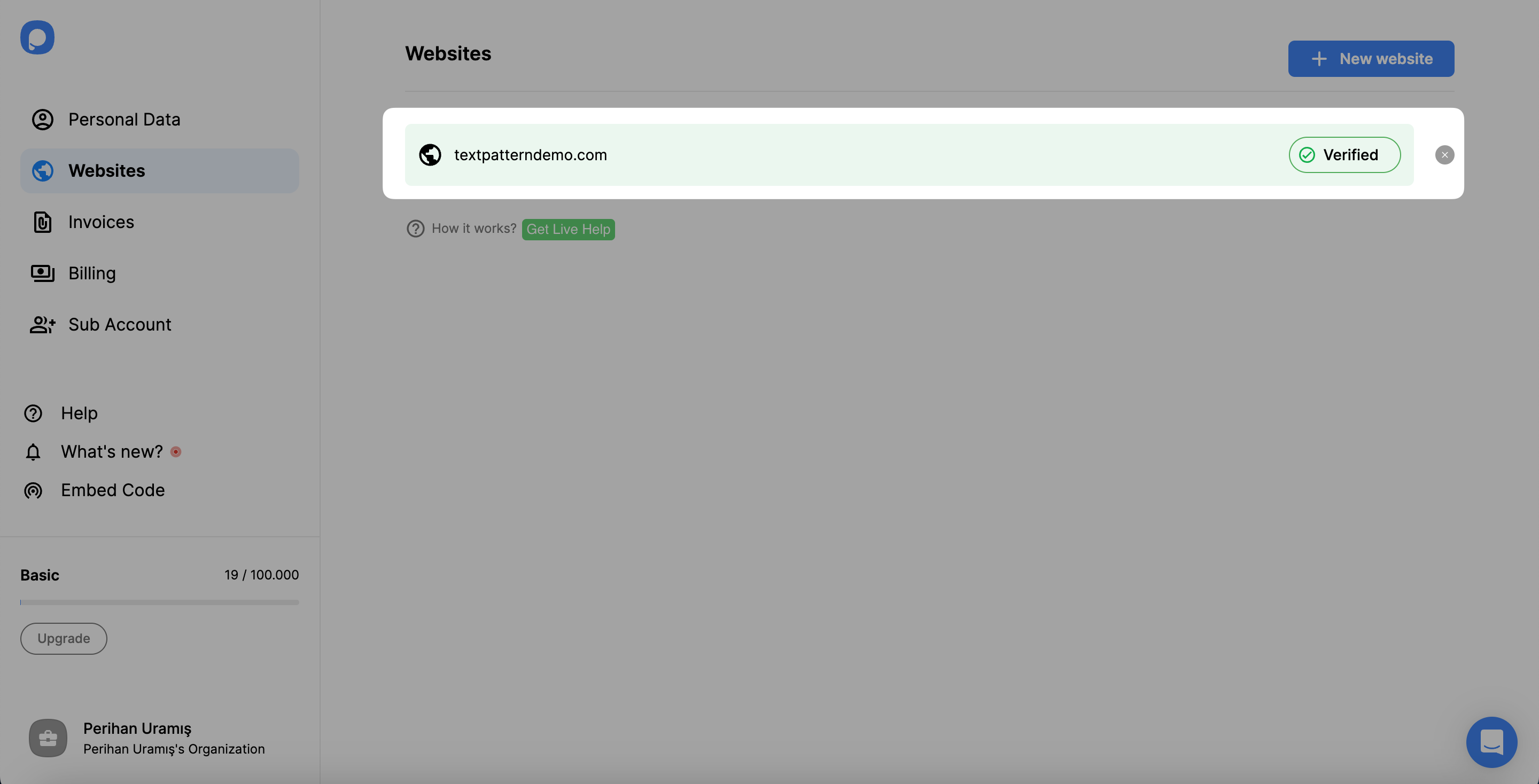 Verified Textpattern Website on Popupsmart