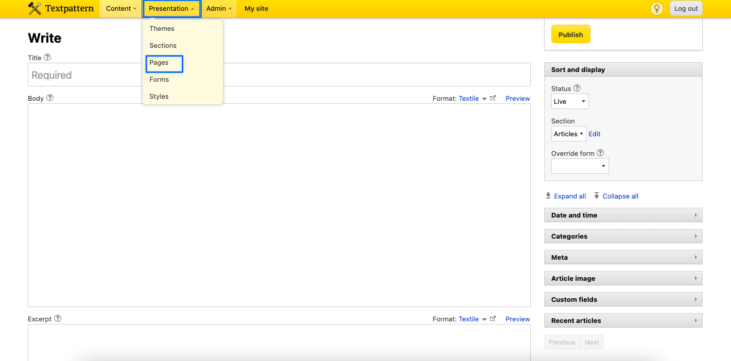 Selecting Pages on Textpattern CMS